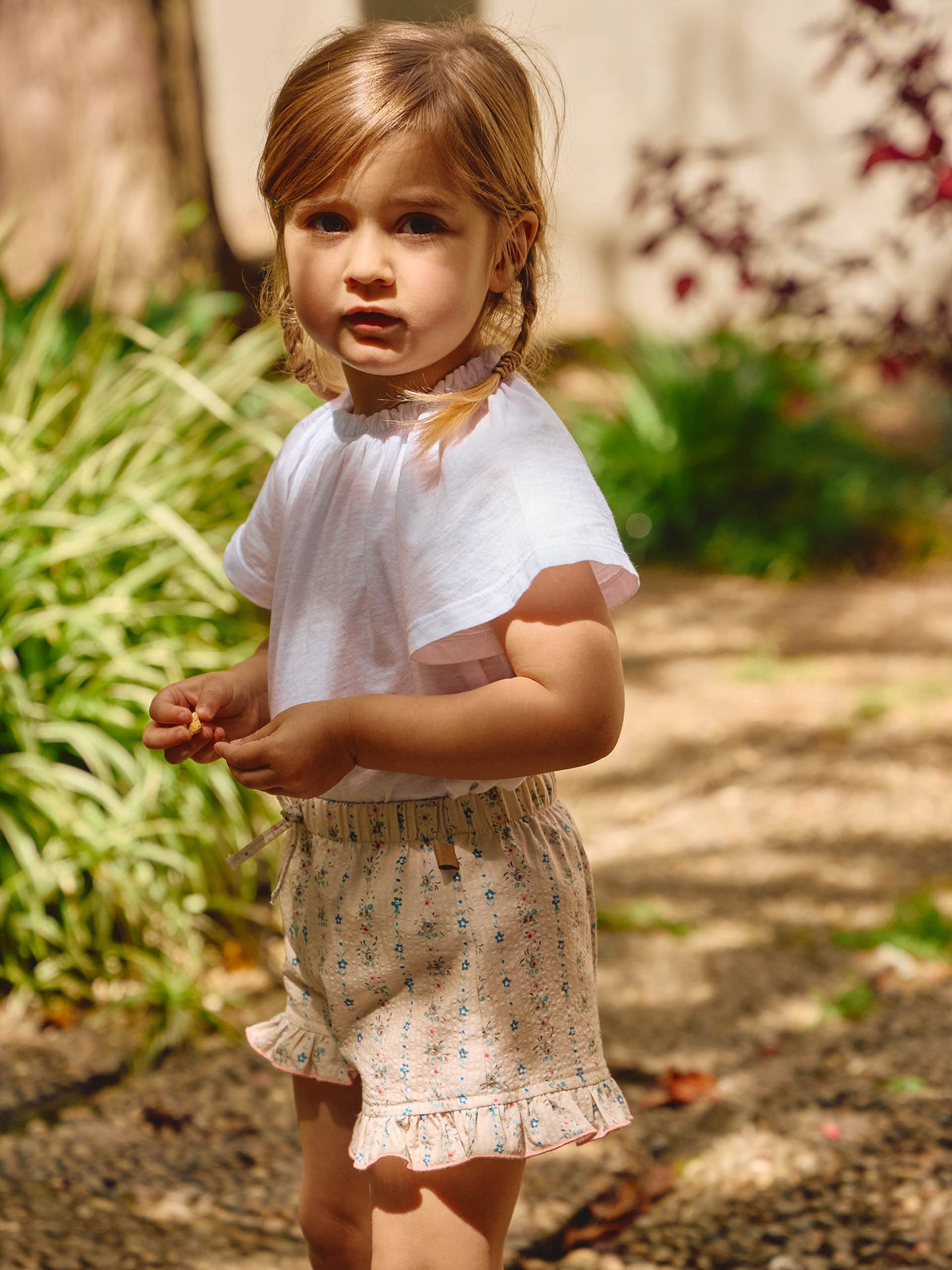 Calções com folho e estampado floral LARANJINHA